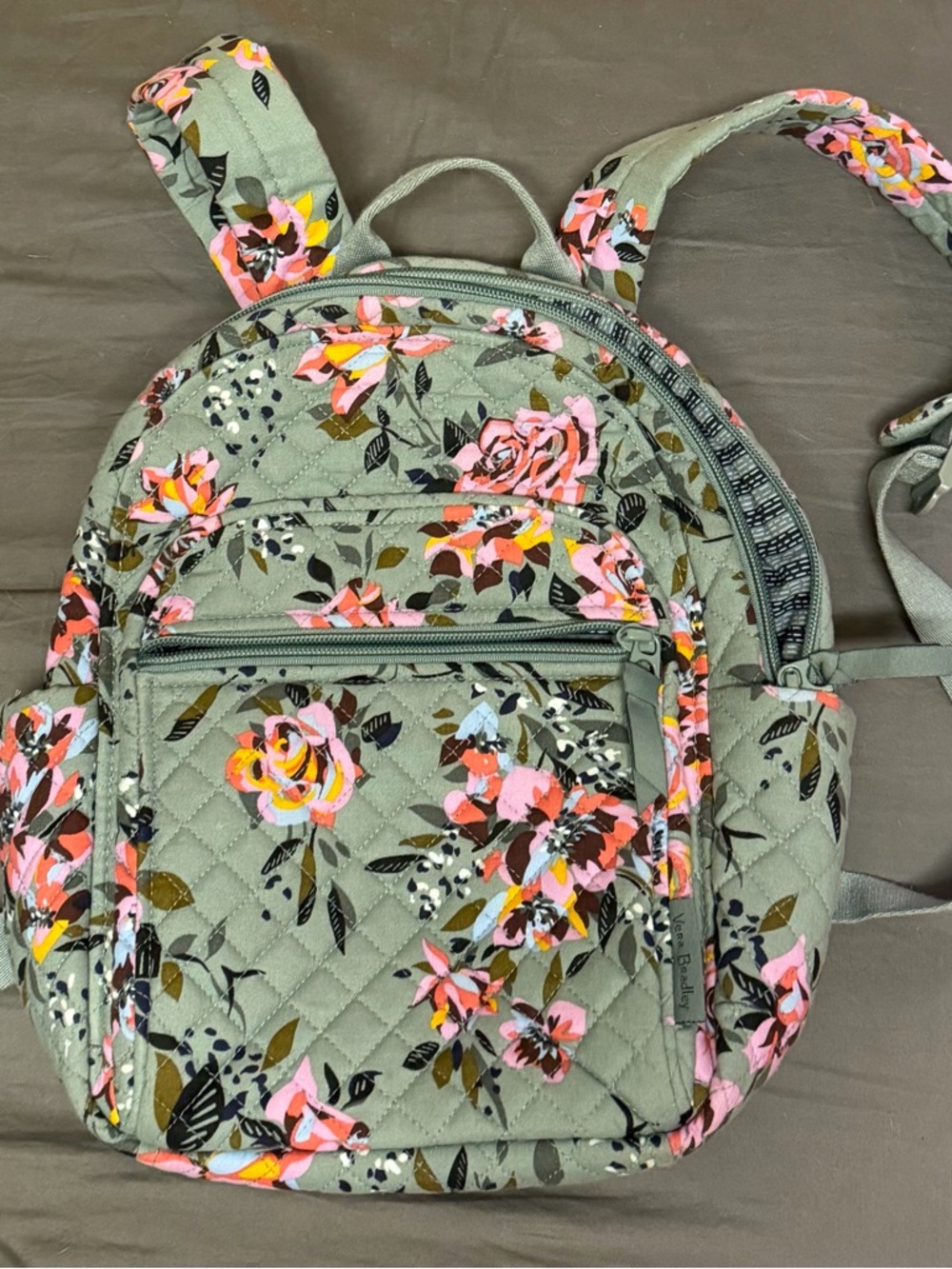 Vera Bradley Floral Mini Backpack - Sage Green with Pink Floral
